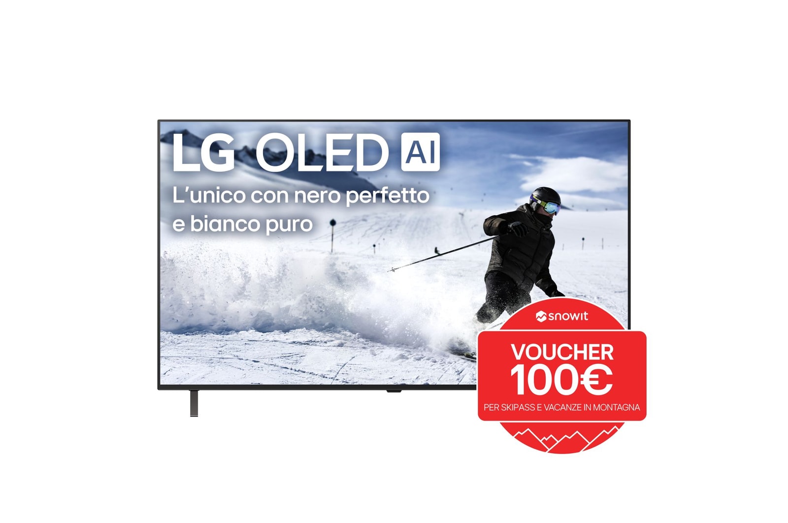 Vista frontale di una TV 55 pollici LG OLED AI B5 4K Smart TV 2025 OLED55B56LA con voucher snowit